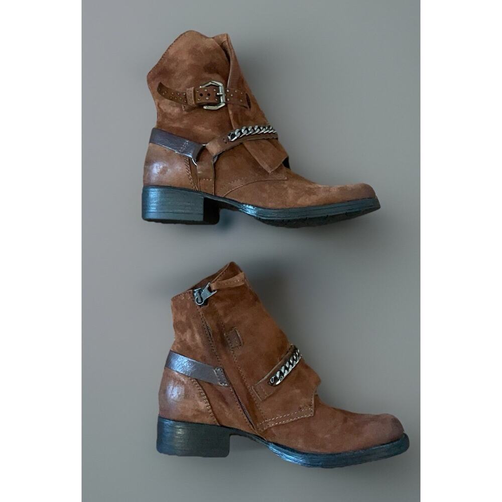 MJUS Brown Leather Harness Moto Ankle Boots Western Buckle Chain EU 37 - Picture 8 of 10